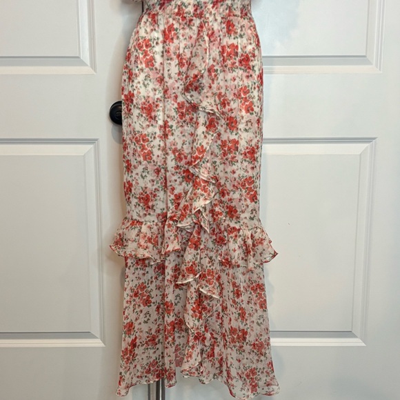 MISA Los Angeles Kidada Poppy Allover Ruffle V-neck Sleeveless Slit Maxi Dress M - Picture 7 of 15